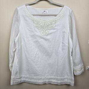 Vineyard Vines White Cotton Embroidered Top size 14